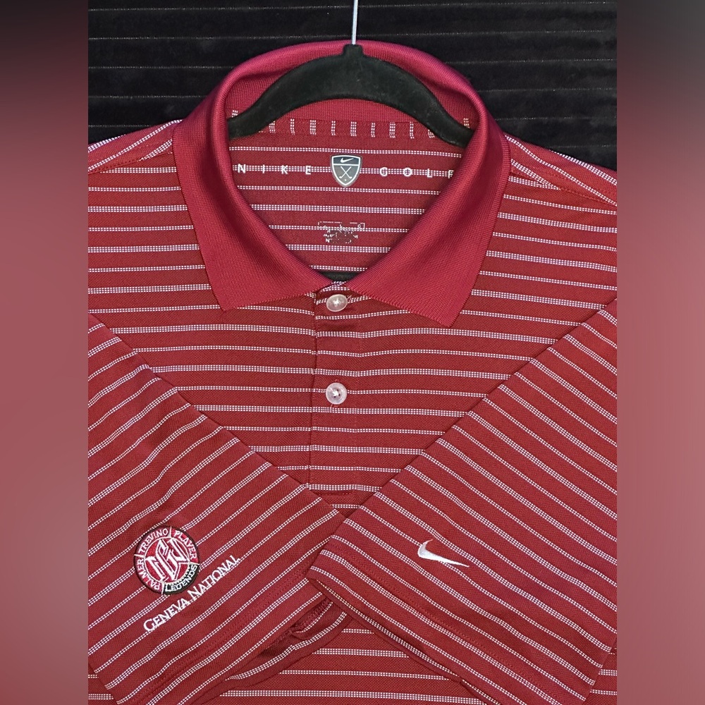 Nike Men's Burgundy Striped Polo Shirt
